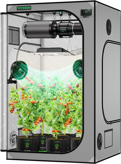 VIVOSUN G448 48"x48"x80" Grow Tent, 4x4 FT Advanced Gray Grow Tent with 22mm Thickened Poles, Observation Window and Floor Tray for Hydroponic Plants for VS4000/VSF4300