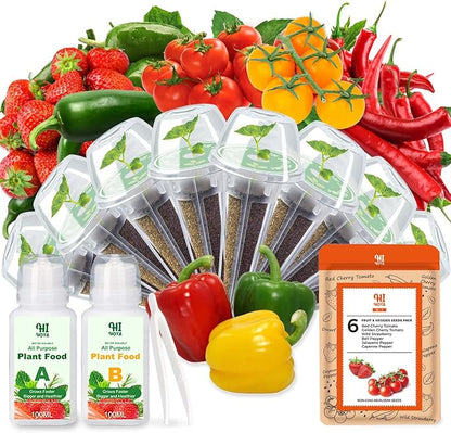 Strawberry Seed Pods for All Hydroponics Growing System, 8 Pods with 600+ Seeds of Cherry Tomato, Jalapeno Pepper, Cayenne Pepper, Strawberry and Bell Pepper