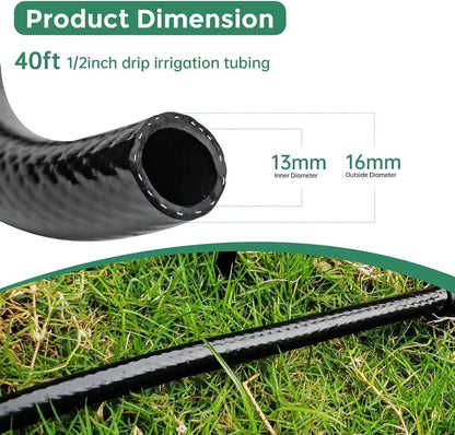 40 FT 1/2 inch Drip Irrigation Tubing Main Line Hose Tube for Garden Irrigation System (Includes 1/2" Straight Connector and 3-Way Connector)
