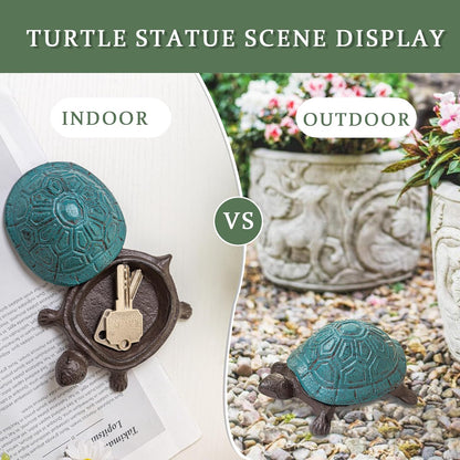Spare Key Hiders Outside Cast Iron Turtle Hidden Key Holder for Outdoor, Yard, Patio Hide A Key and Decoration Garden, Antique Blue