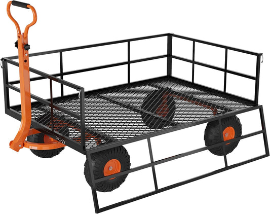 GarveeLife Heavy Duty Steel Garden Cart, 1200 LBS Capacity 3 in 1 Pullable Garden Wagon with 13 in Wheels, for Gardening Soil, Tools, and Plant Transport