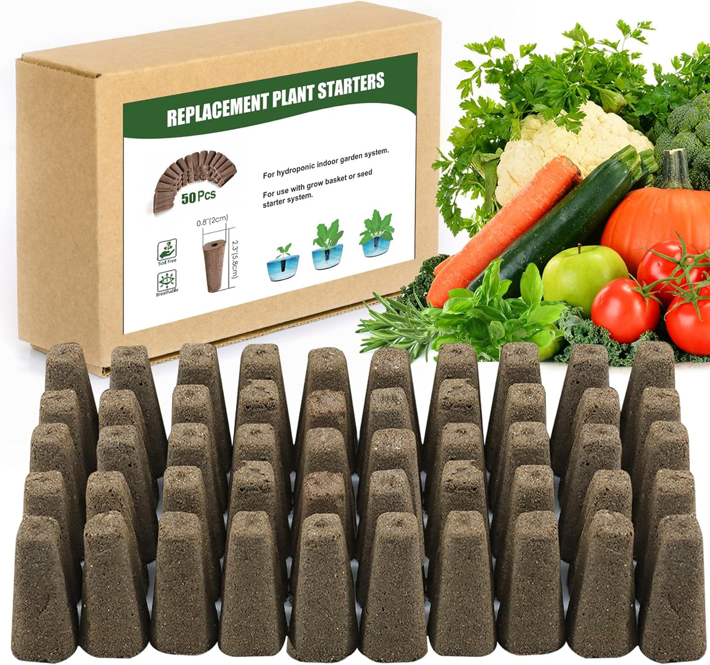 Grow Sponges Seed Starter Pods, Indoor Plants Hydroponics Supplies Compatible with QYO, LYKO,Idoo Hydroponics Growing System(Square)-50 Pack