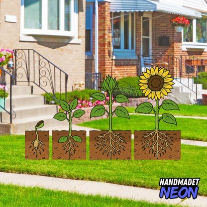 Personalized Sunflower Growth Garden Stakes Combo 2 Set, Custom Metal Gardening Markers, Decorative Outdoor Yard Sign, Art Decor Gifts for Nature Lovers, Grandmother, Mom, Dad