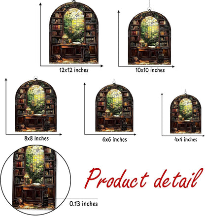 Library Books Bookish Acrylic Suncatcher Stained Glass Effect Window Car Hanging Christmas Ornament Indoor Outdoor Decor Garden Bookworm Sun Catcher Book Lover for Women Mom Grandma