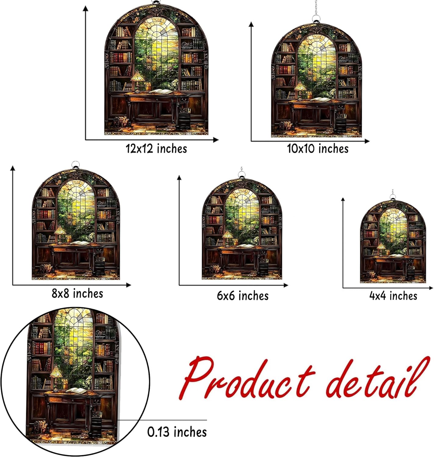 Library Books Bookish Acrylic Suncatcher Stained Glass Effect Window Car Hanging Christmas Ornament Indoor Outdoor Decor Garden Bookworm Sun Catcher Book Lover for Women Mom Grandma