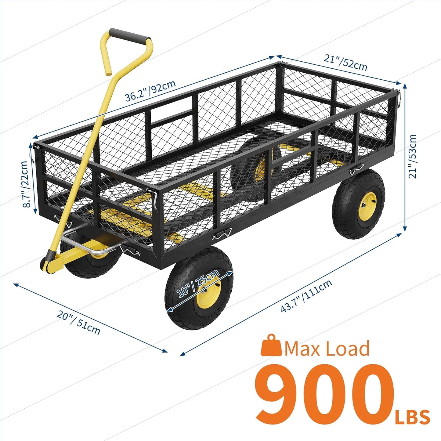 GarveeLife 900 LBS Garden Dump Cart with Removable Sidewalls, Heavy Duty Steel Dump Wagon with 180° Swivel Handle & 10 in Tires, Yard Cart Utility Wheelbarrow for Backyard Farm