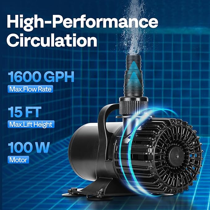 VIVOHOME Electric 100W 1600GPH Submersible Water Pump for Koi Pond Pool Waterfall Fountains Fish Tank and Aquarium