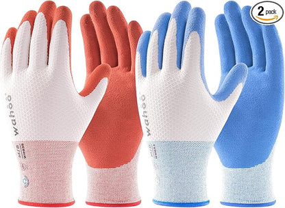 wahoo Gardening Gloves for Women, Garden Gloves with Latex Palm Coated, Breathable B.COMB AIR Technique, Pureed Pumpkin & Azure Blue, Small, 2 Pairs
