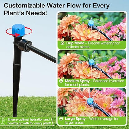 MIXC Quick Connector Drip Emitters for 1/4" Tubing, Adjustable Flow, 360° Fan-Shaped Sprayer (Drip Emitter Stream, 20 Packs)