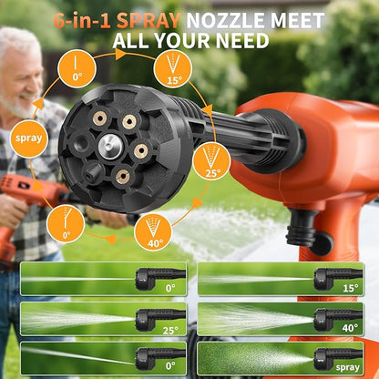 Cordless Pressure Washer, Portable Battery Power Washer Electric Car Pressure Washer Handheld with 6-in-1 Nozzle 3000mah Battery, Small Power Car Cleaner for Floor Garden Fence Depot