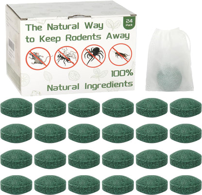 Mouse Rodent Repellent, 24pcs Peppermint Lemon Oil Mice Repellent for Squirrel Rats Spider Pests, Natural Mouse Traps for Indoor Outdoor Use, Keep Rodents Away from Garden and Home, Family & Pet Safe