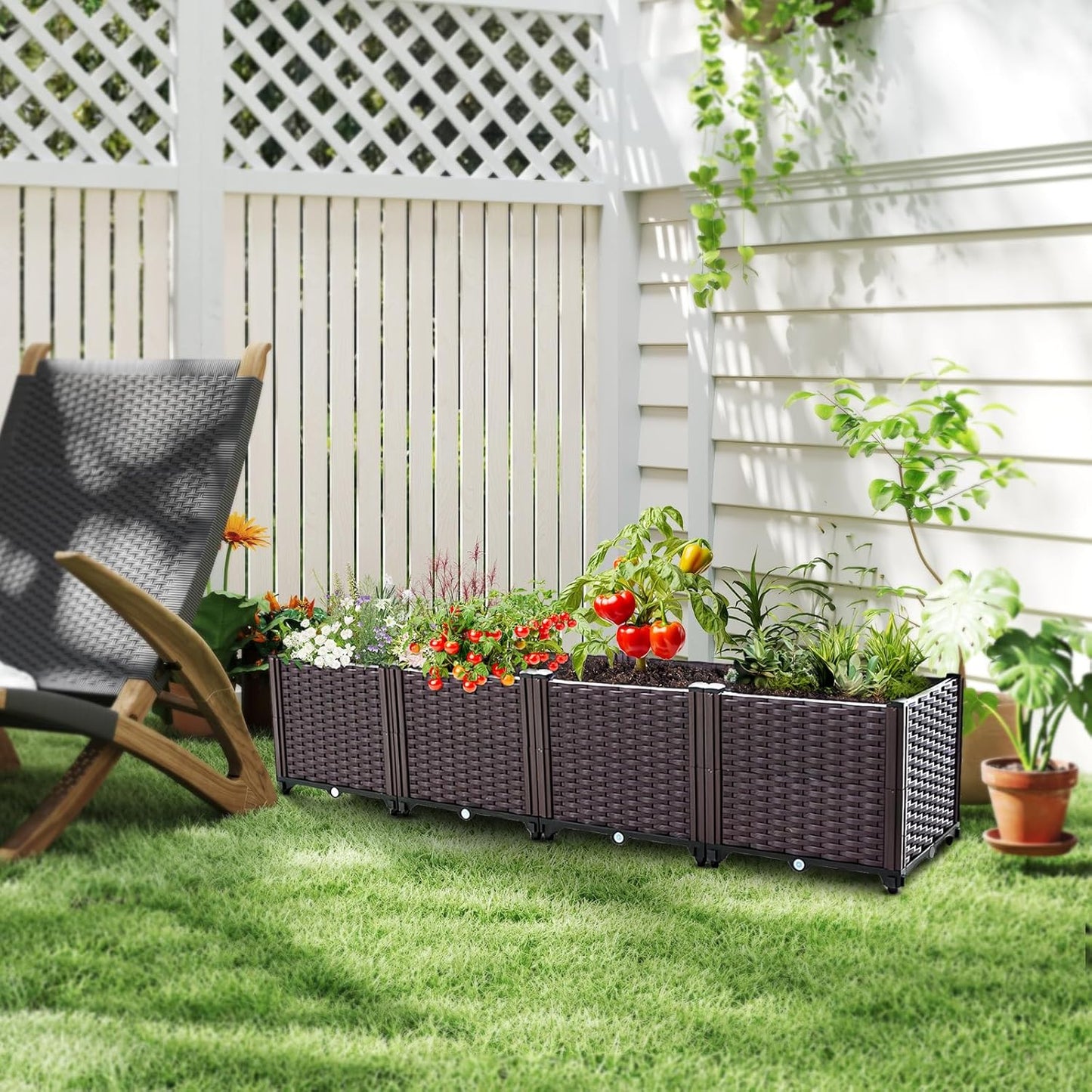 Raised Garden Bed, Planters for Outdoor Plants Raised Beds for Gardening, Plastic Planter Raised Beds for Planting Outdoor Plant Vegetables, Flowers, Fruits and Plants, 63"(L) x 15.7"(W) x 14.5"(H)