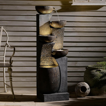 51.4" H Outdoor Garden Water Fountain for Garden, Patio, Backyard, Deck, Porch and Home Art Decor, 5 Tiers Modern Cascading Large Outdoor Fountain with Lights