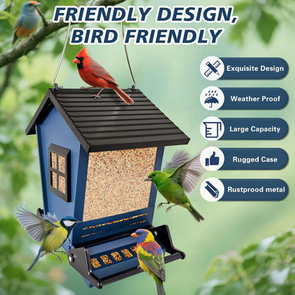 Squirrel Proof Bird Feeders for Outdoors Hanging, 5LB Capacity Metal Wild Birdfeeders Outside Hanging, Cardinal Bird Feeder Squirrel Proof as Various Finch Feeders for Outside (Blue)
