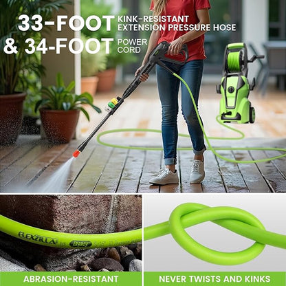 Electric Pressure Washer Adjustable 5000PSI 4.0 GPM Power Washers Electric Powered with 33ft Hose Reel, 4 Nozzle and Foam Cannon, Powerwashers Cleaner Machine for Home, Cars, Patio, Green