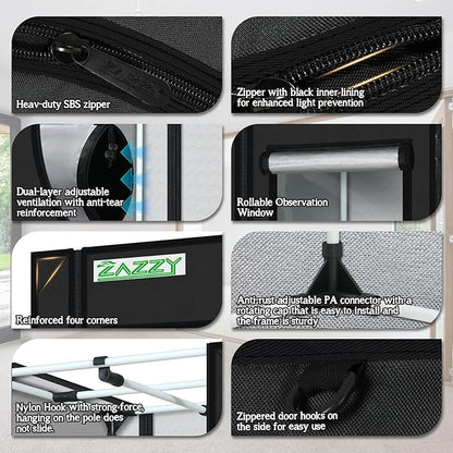 zazzy Tent for Plants Indoor, 48"x24"x60" Grow Tents Plant Tent 600D Mylar Reflective Grow Tent for Hydroponics Indoor Growing 4x2