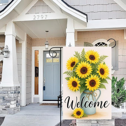 Garden Flags 12x18 Inch Halloween Garden Flag Double-Sided Sunflower Bouquet Welcome Fall Outdoor Yard Sign Porch Lawn Decor Seasonal Autumn Flowers Thanksgiving Decor