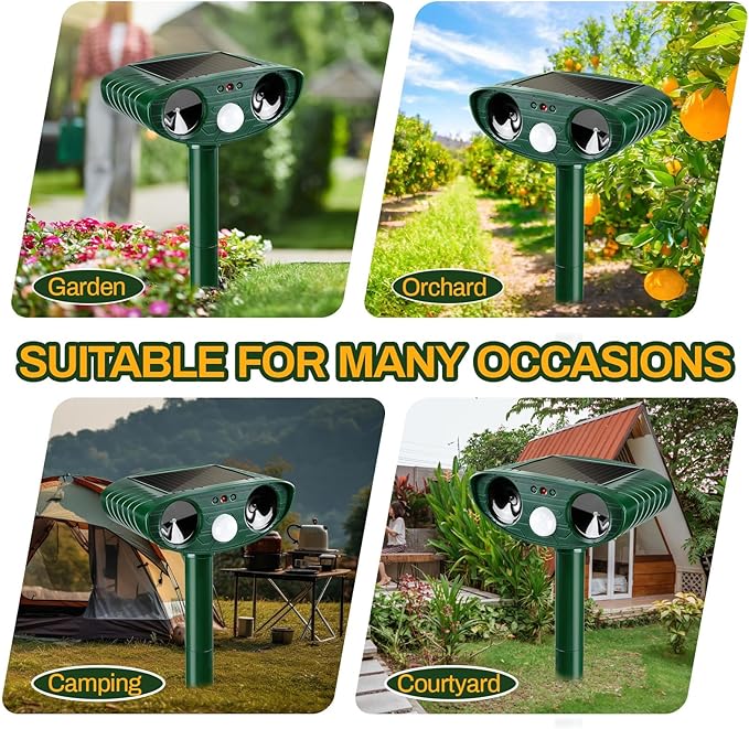 4 Pack Ultrasonic Animal Repellent Outdoor Deer Repellent Devices Ainimal Deer Cat Deterrent with Motion Sensor to Repel Squirrel Dog Rabbit Raccoon Repellent for Yard Garden