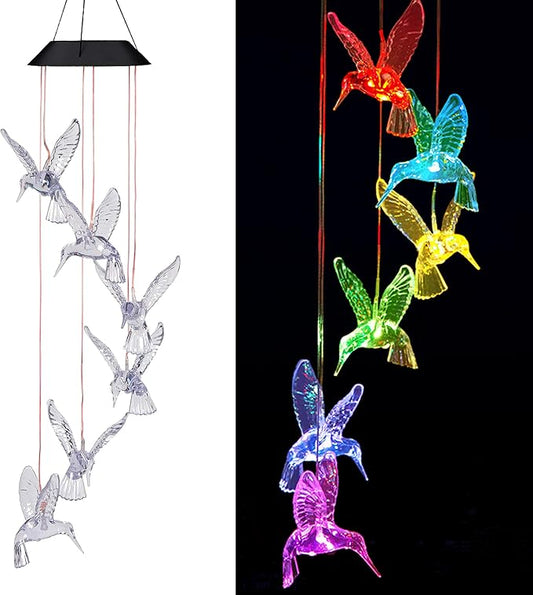 Solar Hummingbird Wind Chimes Outdoor-Waterproof Solar Powered LED Changing Light Color Hummingbirds Mobile Romantic Wind Chime for Mom Gifts, Home,Party,Festival,Night Garden Decoration(Blackboard)