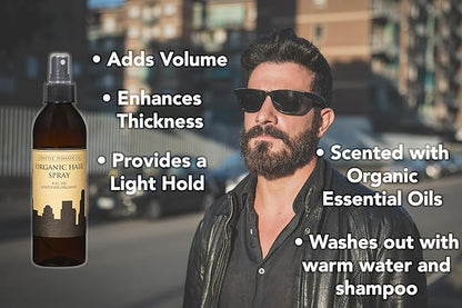 Seattle Pomade Co. Certified Organic Hair Spray made with Organic Aloe and Acacia Fiber. Strengthens & Lightly Holds Hair. Globally sourced certified organic materials.