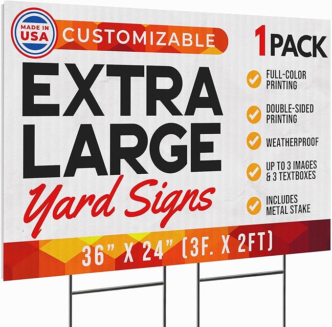 36"x24" Custom Yard Signs with Stakes Personalized Yard Signs with Full Color Print and Text Large Custom Outdoor Signs, for Business (1)