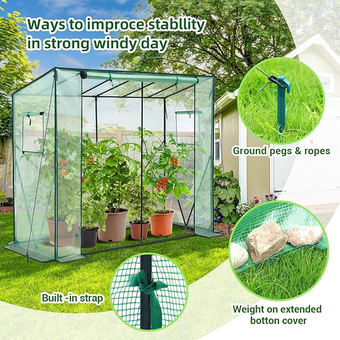 Lean to Greenhouse for Outdoors: Ohuhu Portable Tomato Green House Heavy Duty with Roll-Up Zippered Door, Tall Plastic Greenhouses for Outside Winter Plants Growing Shed for Backyard, 6.6x2.5x5.6 FT