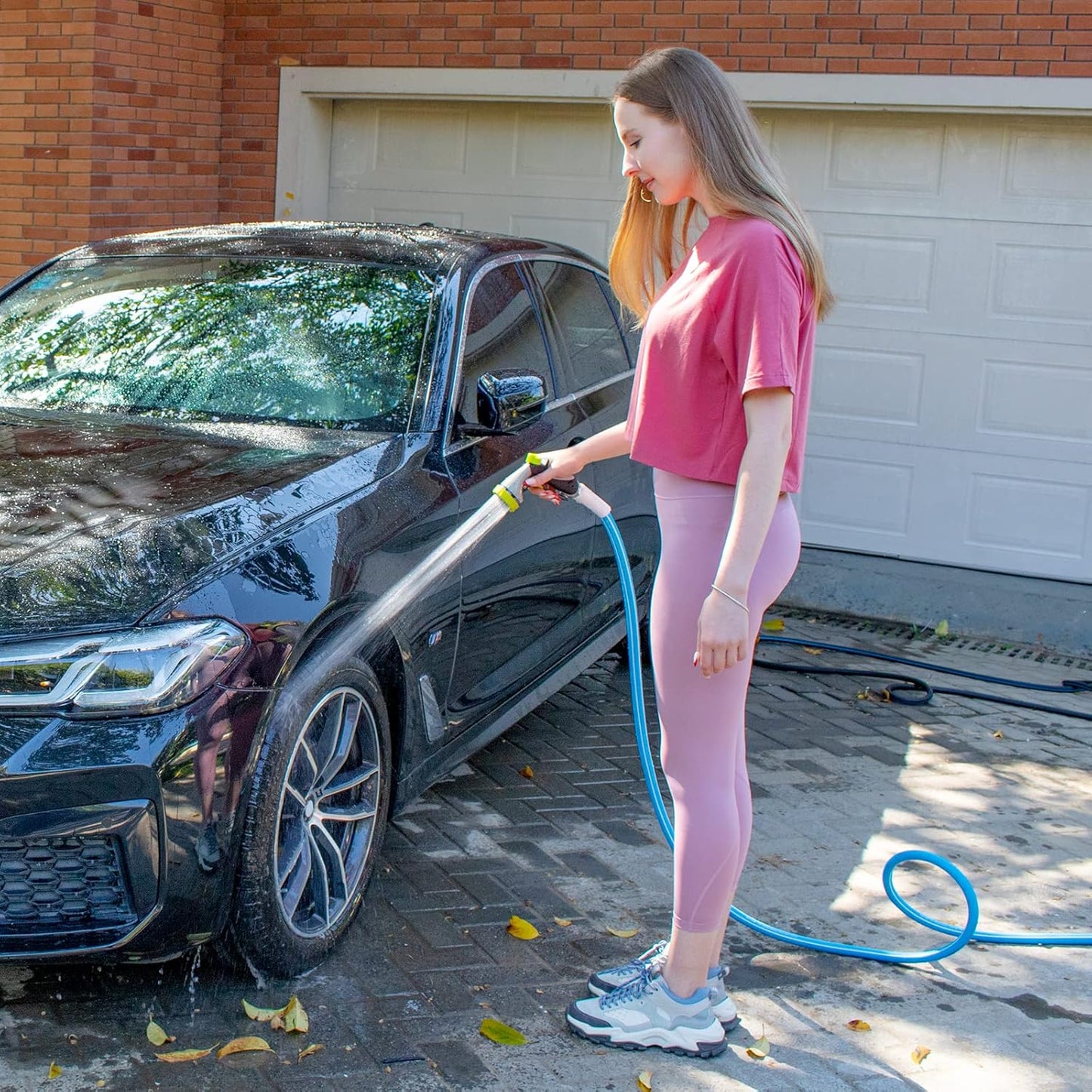 Fevone 75 ft x 5/8" Heavy Duty Garden Hose, Drinking Water Safe, Flexible & Kink-Free Hybrid Polymer Water Hose, Lightweight Outdoor Hose with 3/4" Solid Aluminum Fittings