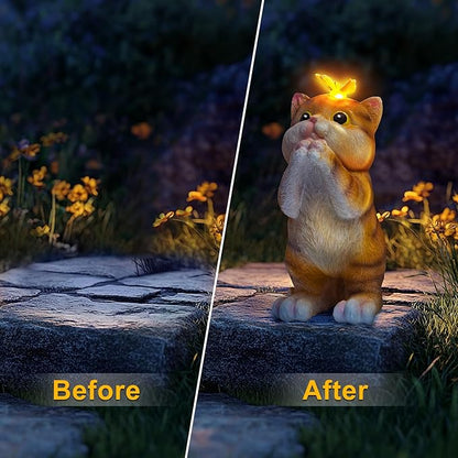 Solar Garden Decor Outdoor Statues Cat - Lawn Decor Statue for Patio, Balcony, Yard Ornament - Unique Gifts for Housewarming, Birthday, Christmas (Yellow)