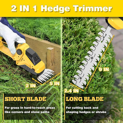 Cordless Hedge Trimmer for Dewalt 20V Battery(No Battery),2200RPM Cordless Mini Grass Shears,2 in 1 Handheld Electric Hedge Trimmer/Grass Cutter, Shrub Trimmer Bush Trimmer for Gardening,Lawn,Yard