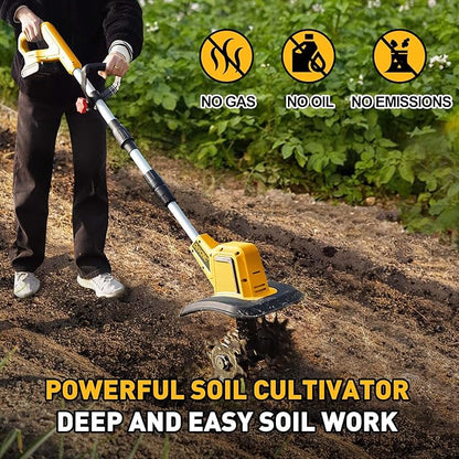 DEVONIC Cordless Electric Garden Tiller,21V 330RPM Tiller Cultivator 8" Tilling Width and 6" Depth Garden Rototiller with 2 * 2.0Ah Batteries for Lawn/Gardening (Cordless Tiller+2 Batteries)