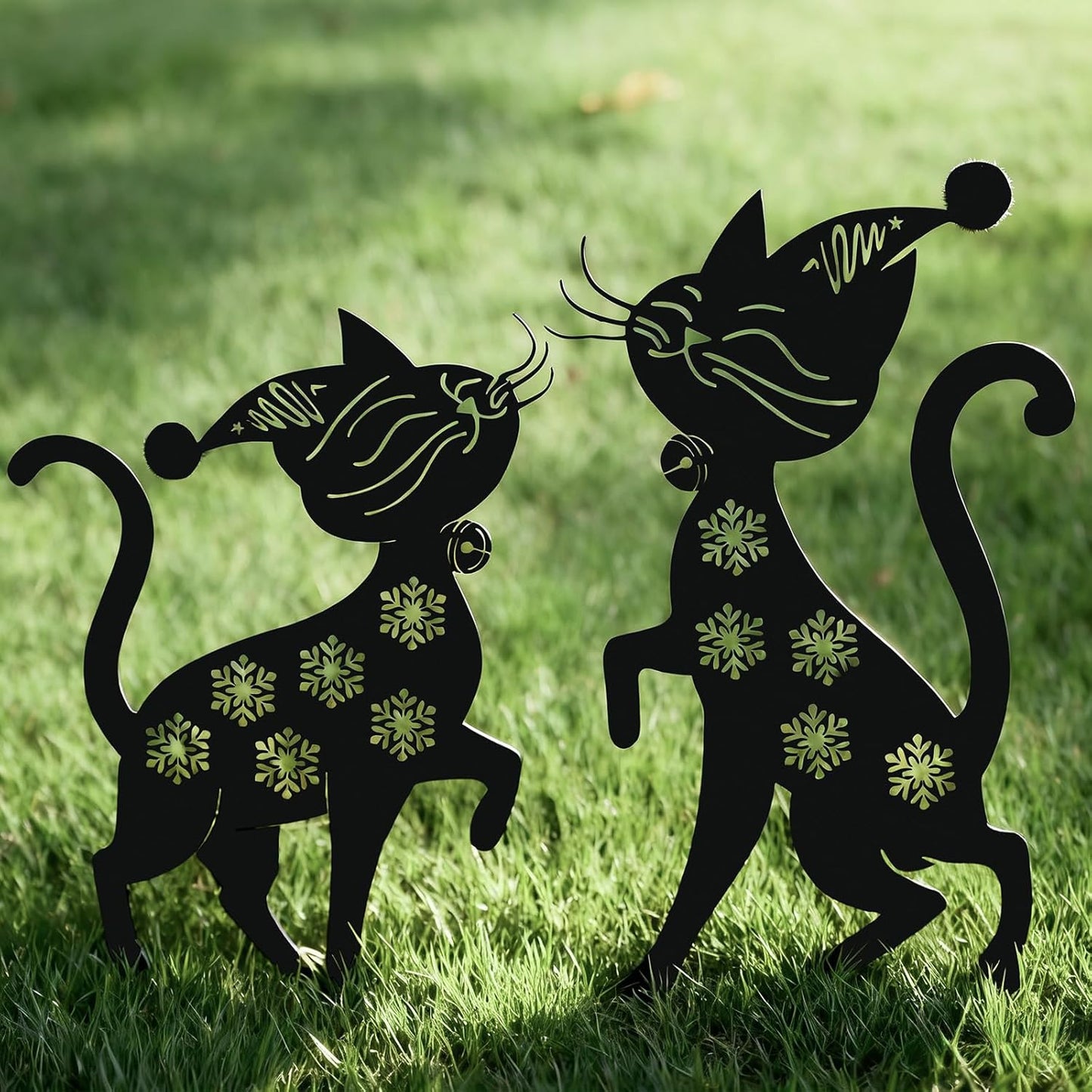 Metal Playing Cat Garden Decor for Outside (2 Pack), 14" Yard Art Stakes,Unique Gift for Kitty Lovers, Outdoor Lawn Statues and Weather Resistant Yard Art