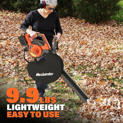 MAXLANDER Cordless Leaf Blower & Vacuum with Bag, 3-in-1 Brushless Battery Powered Leaf Vacuum Mulcher 40V 170MPH 360CFM 5 Speeds Leaf Blowers for Lawn Care 2x4.0Ah Battery & Charger Included