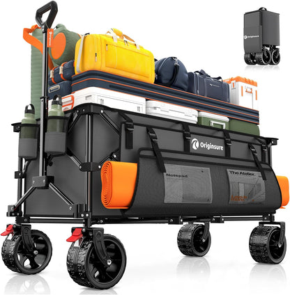 48" L Collapsible Wagon Cart Foldable, 560lbs Weight Capacity 300L Heavy Duty Folding Beach Wagons with Big All-Terrain Wheels, Utility Carts for Groceries, Shopping, Camping, Sports - Grey