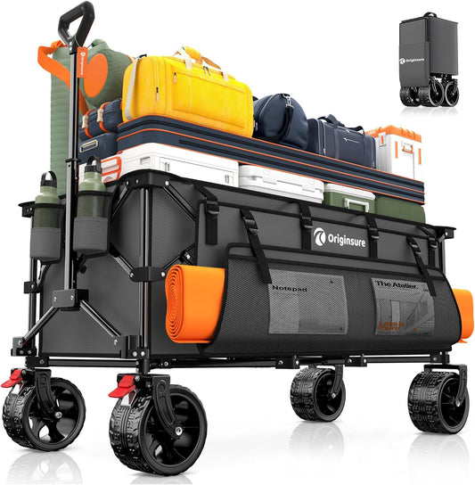 48" L Collapsible Wagon Cart Foldable, 560lbs Weight Capacity 300L Heavy Duty Folding Beach Wagons with Big All-Terrain Wheels, Utility Carts for Groceries, Shopping, Camping, Sports - Grey