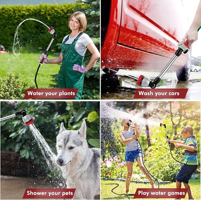 RESTMO Metal Watering Wand, Heavy Duty Garden Hose Wand with 180° Swivel Ratcheting Head, 16'' Hose Nozzle Sprayer with 7 Spray Patterns and Flow Control, for Water Hanging Baskets and Shrubs, Red