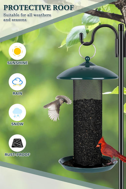 Gtongoko 2 Pack Finch Bird Feeders for Outdoors 2.5 LB Capacity Squirrel Proof Metal Tube Bird Feeders Thistle & Nyjer Seed Hanging Feeder, Green