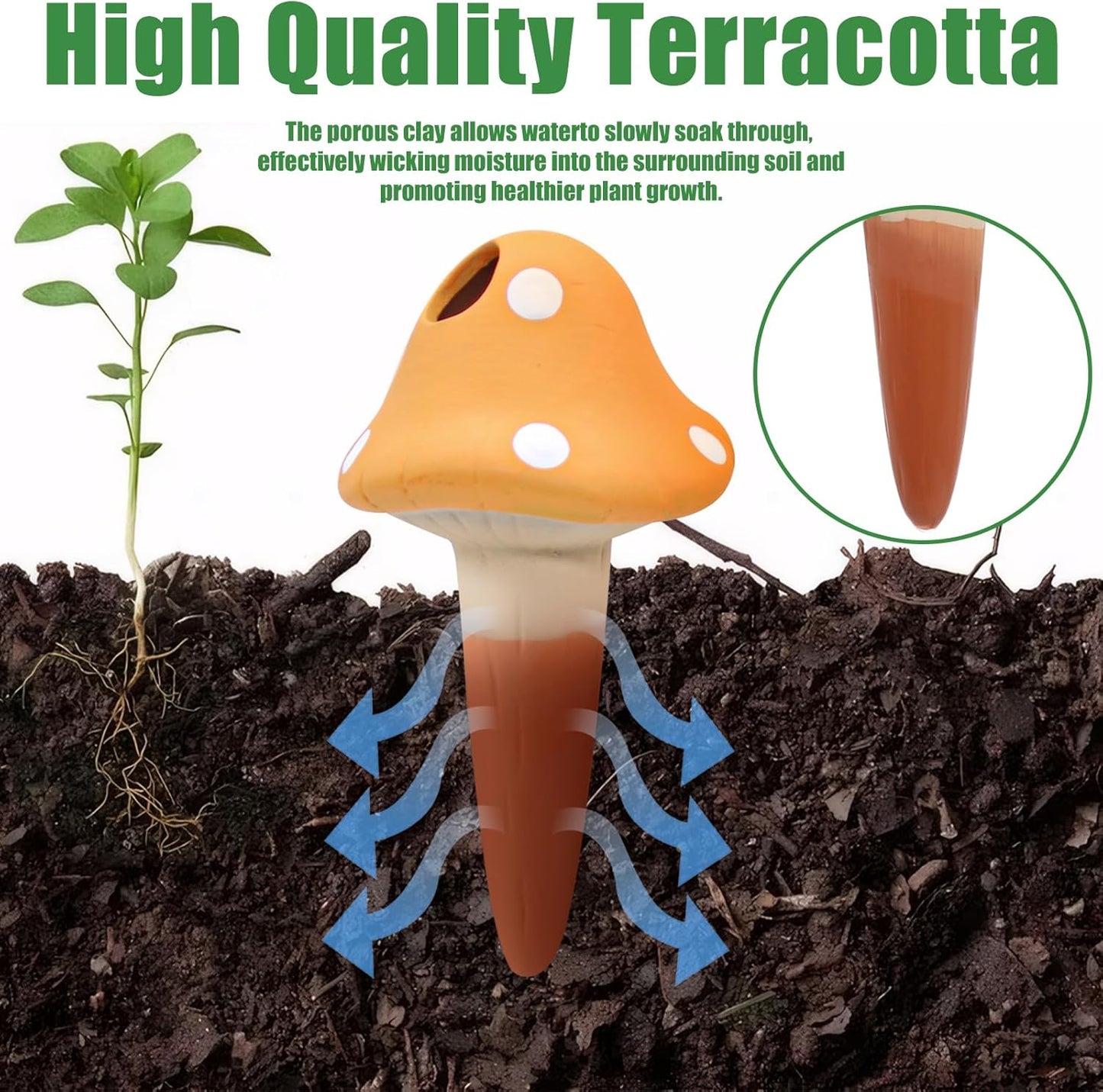 4PCS Terracotta Self Watering Spikes, Mushroom Shaped Self Watering Globes, Slow Release Self Watering Planter Insert, Plant Watering Globes for Indoor and Outdoor Plants