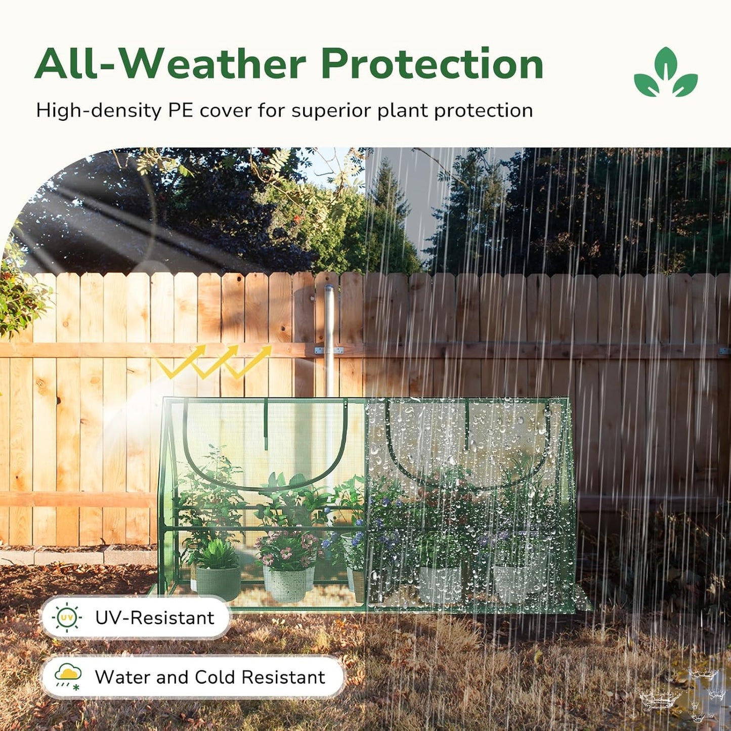 GreatBuddy Portable Mini Greenhouse, 3×3×6Ft, High-Density PE Plant Cover with 2 Roll-up Zipper Windows, Perfect for Indoor Outdoor Plant Growing