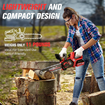 Chainsaw Cordless, 12 Inch Electric Chain Saw with 21V Battery Powered, Handheld Brushless Chainsaws with Tool-free Chain Tension & Auto Lubrication for Tree, Wood Cutting, Courtyard, Household