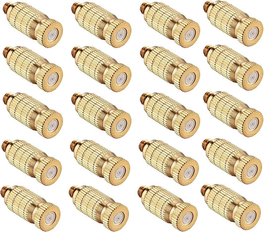 20pcs High Pressure Atomizer Nozzle Brass Misting Nozzles for Outdoor Cooling System, Landscaping, Greenhouse Irrigation, Air Humidification, Anti-Drip Fogging Spray Head(0.008"/0.2mm)