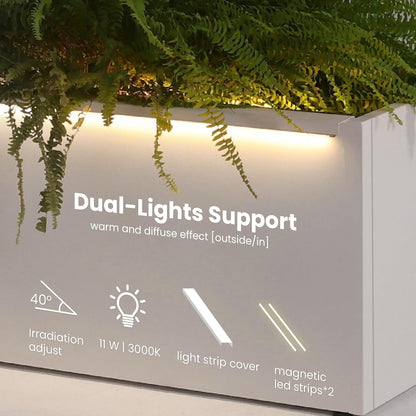 GSK White LED Metal Planter Boxes Outdoor Space LED Light Strips × 2 Durable and Stylish Rectanglular Raised Flower Trough with Drainage Holes Indoor Easy Assembly Garden Patio Balcony Porch