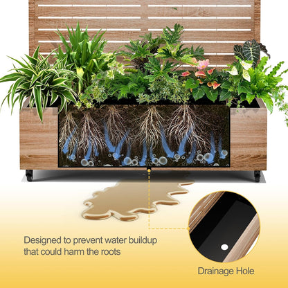 Raised Garden Bed with Trellis and Wheels,73"x35"x16" Metal Raised Garden Bed,Wood Finish Metal Planter with Climbing Trellis for Vines & Vegetables