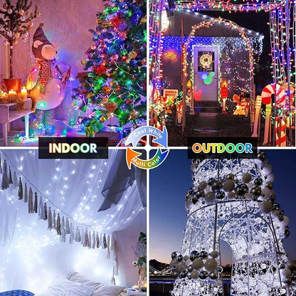 Cool White to Multicolor Color Changing 100 LED 33FT Christmas String Lights for Outdoor Indoor, 11 Modes Christmas Tree Clear Wire Fairy Waterproof Lights with Memory Function & Remote & Timer