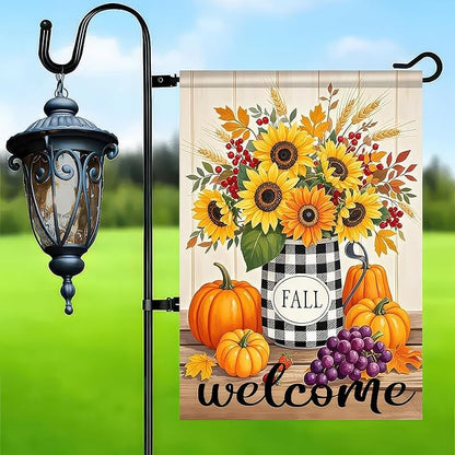 Garden Flags 12x18 Inch Fall Welcome Flag Double Sided Sunflower Pumpkin Grape Floral Outdoor Yard Banner for Porch Lawn Patio Autumn Harvest Decor Seasonal Thanksgiving Decoration
