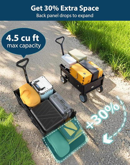 Lightweight Folding Wagon with Extended Tailgate, Large Capacity Collapsible Grocery Cart, Heavy Duty Foldable Shopping Carts, All-Terrain Outdoor Utility Carts for Camping, Sports, Garden, 4.5 Cu Ft