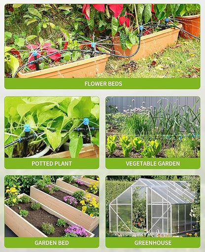 32.8FT Quick-Connect Drip Irrigation Kit with Adjustable Fan-Shaped Drippers for Garden Watering, Saving Water Automatic Irrigation Equipment for Raised Bed Plants Vegetable Garden Greenhouse