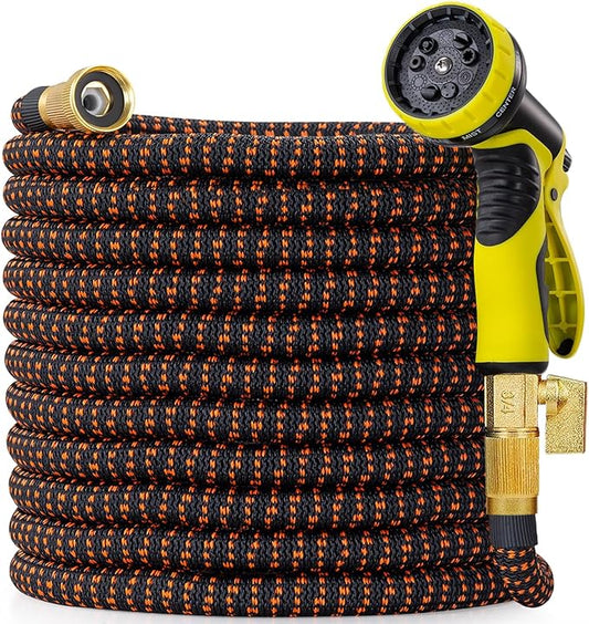 100 ft Expandable Garden Hose, 2025 New Kink Free Flexible Water Hose 100ft with 10 Pattern Spray Nozzle, Leakproof Solid Brass Connectors, Retractable Latex Core, Lightweight Expanding Hose
