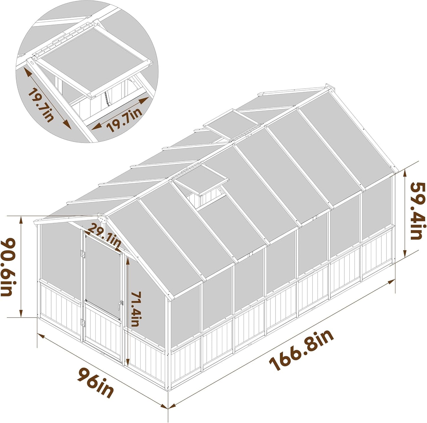 BlueWish 8x14FT Greenhouse, Greenhouses kit with Cedar Frame, Wood Greenhouse with Adjustable Vent, Lockable Door, Green House for Outside, Garden, Backyard,Light Brown Mocha