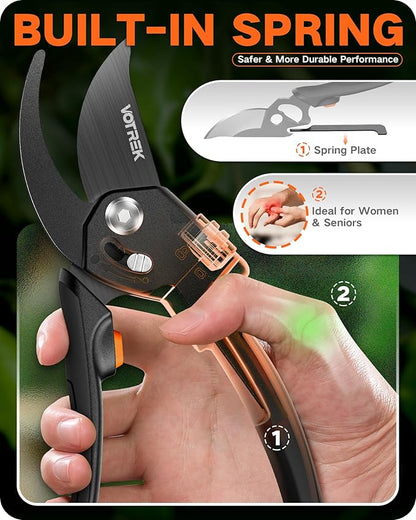 8.5" Pruning Shears for Gardening, 【Unique Stepless Handle Opening】Professional Bypass Garden Clipper for All Hands, SK5 Steel Blades, Heavy Duty Ergonomic Plant Pruners for Branch
