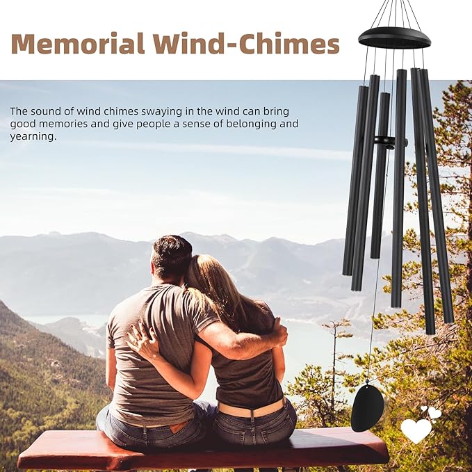 Wind-Chimes-Outdoor-Large-Decor, Deep Tone Soothing Melodic Tones Windchimes, Wind Chimes for Outside, Memorial Wind Chime Best Gift for Mom Women Grandma Neighbors（50" Black）